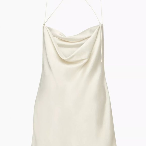 Aritzia Wilfred Harmonist Satin Dress Cowlneck Mini Dress Ivory Small - Picture 6 of 9